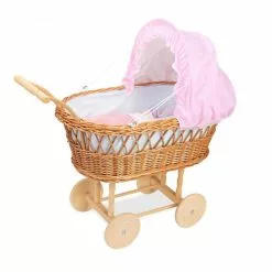 PETIT COLLIN Landau En Osier - Garnissage Petites Fleurs Bleues Et Blanches