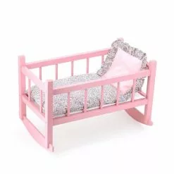 PETIT COLLIN Lit Bercelonnette Pour Poupée 40 Cm : Laqué Rose, Garnissage Vanille-fraise
