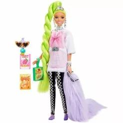 BARBIE Poupée Mannequin Barbie Extra Natte Vert Fluo